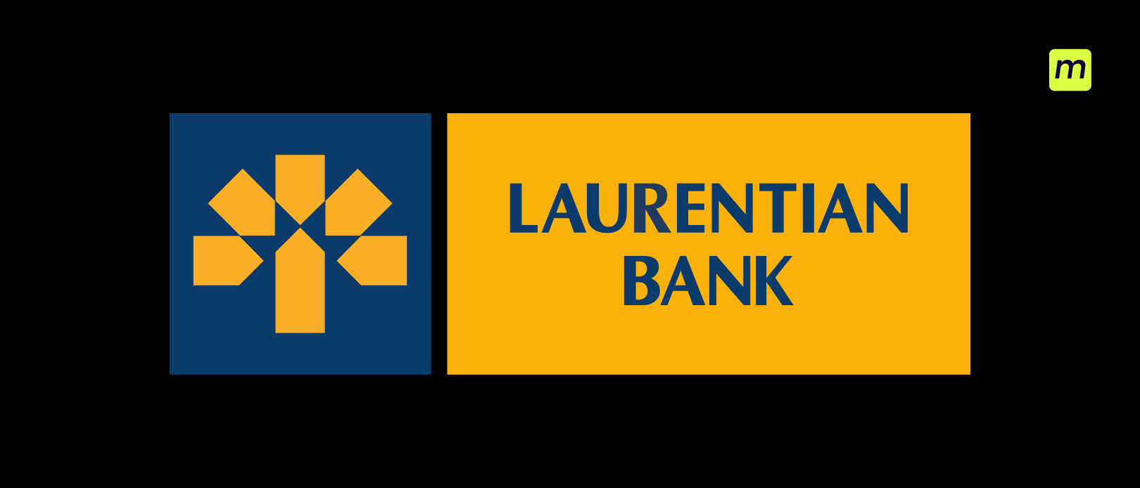 Laurentian Bank logo with a black background and a money.ca favicon in top right corner